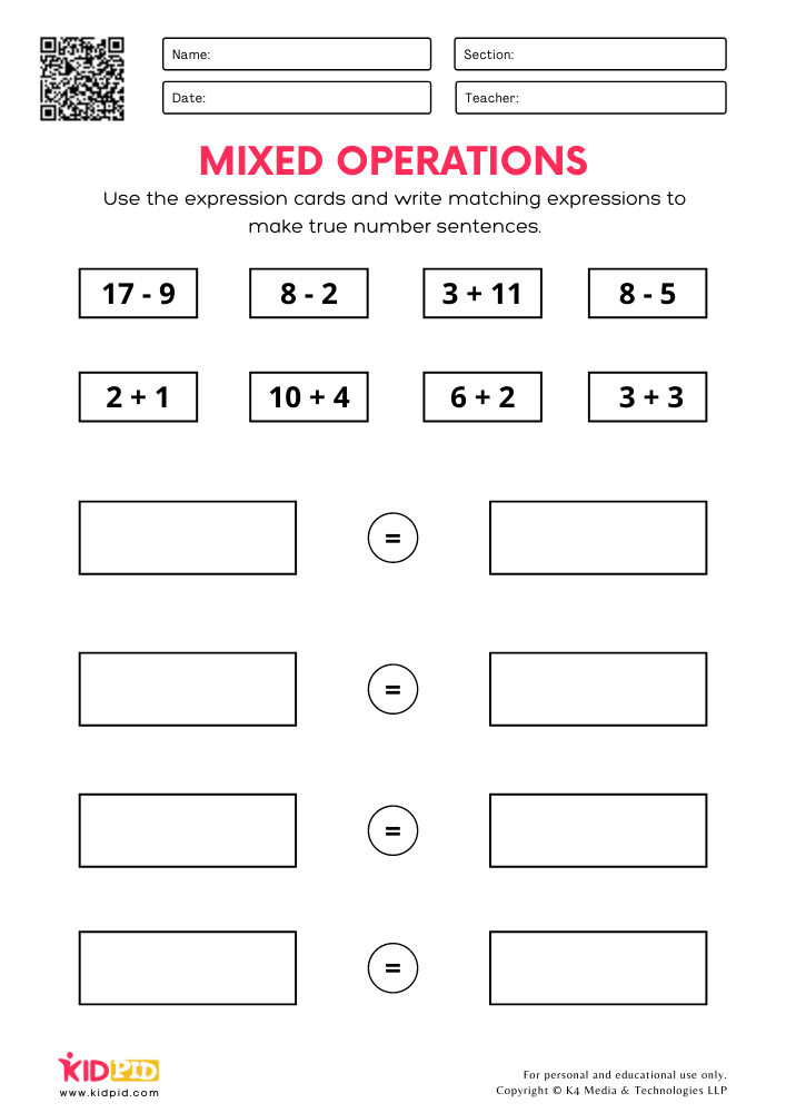True number sentence Free Printable Worksheets for Grade 1