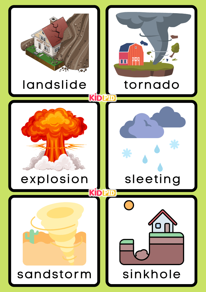 Natural and Man Made Disasters Flashcards Matching Game- 4