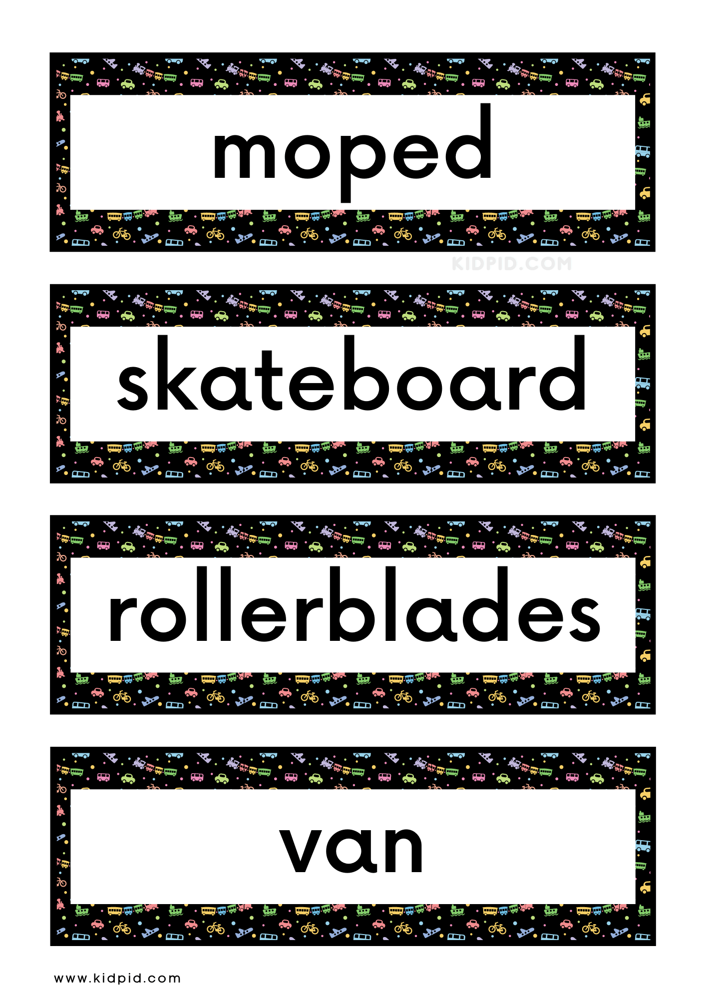 Transport Vocabulary Word Wall Flashcards