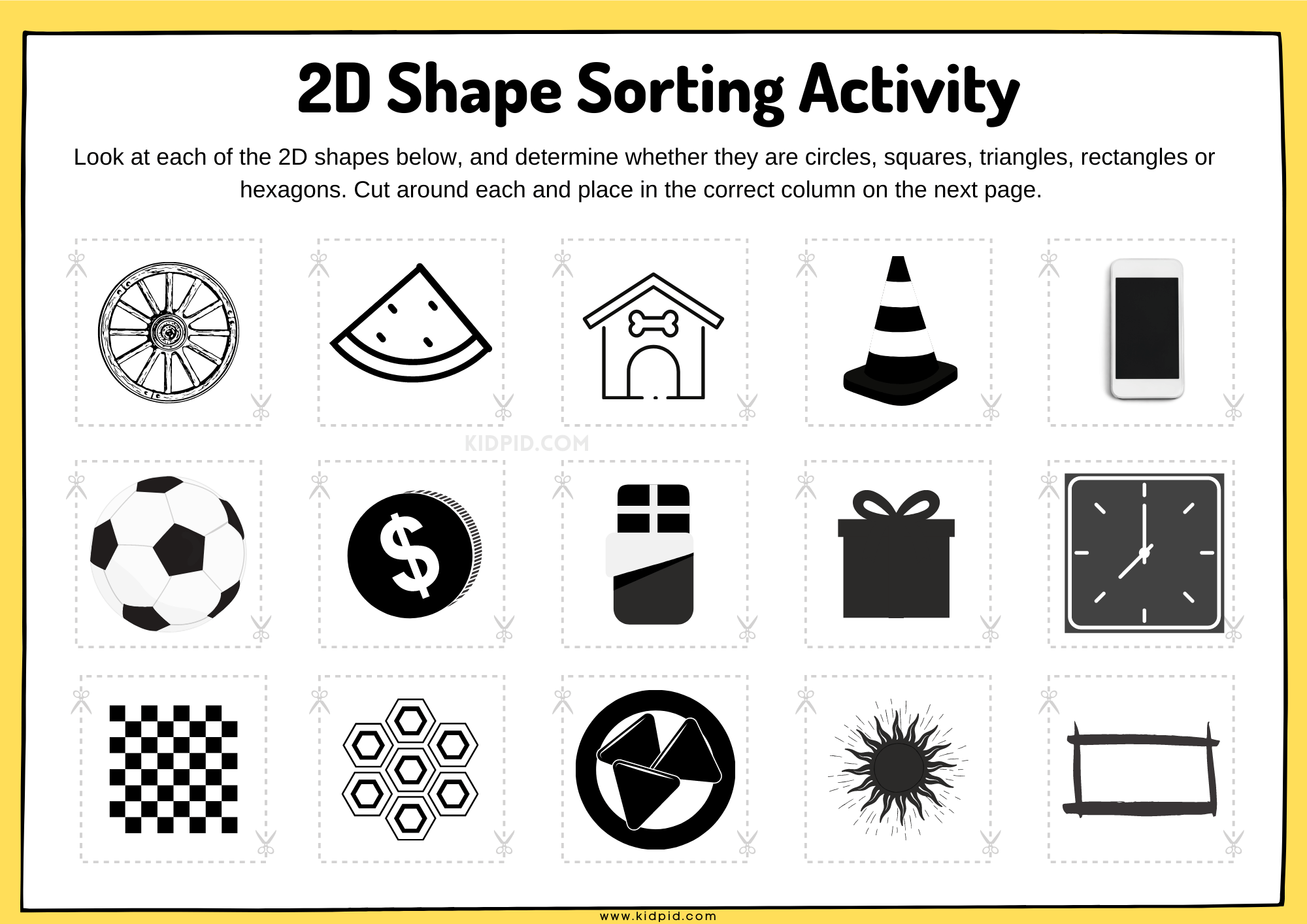 2D Shape Sorting Worksheet - Kidpid