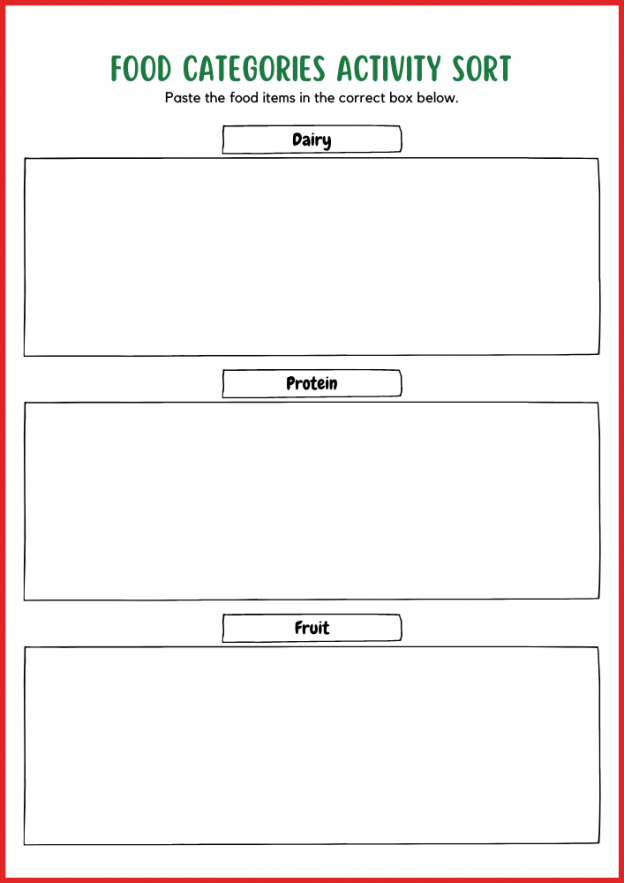 Food Categories Activity Sorting Printable Worksheets - Kidpid