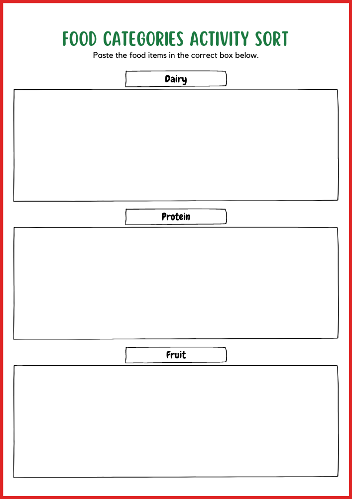 Food Categories Activity Sorting Printable Worksheets List of Food Items 3