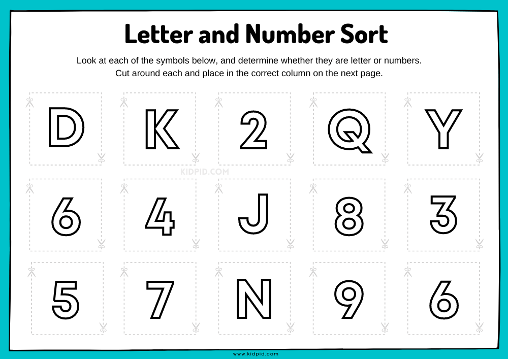Letters and Numbers Activity Sorting Printable Worksheets
