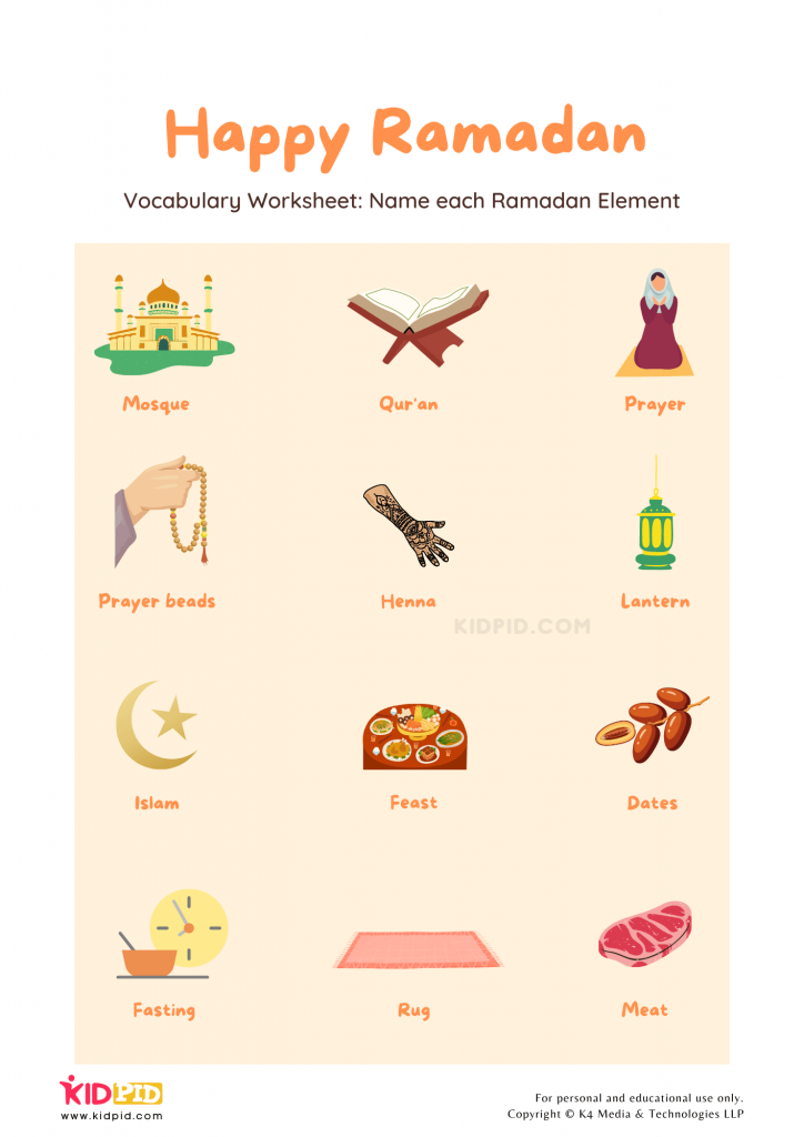 Festival Vocabulary Printable Worksheets for Kids