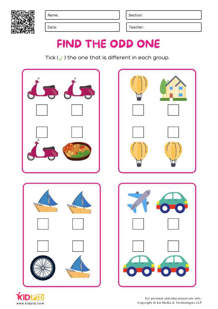 Find the different Printable Worksheets for Kindergarten