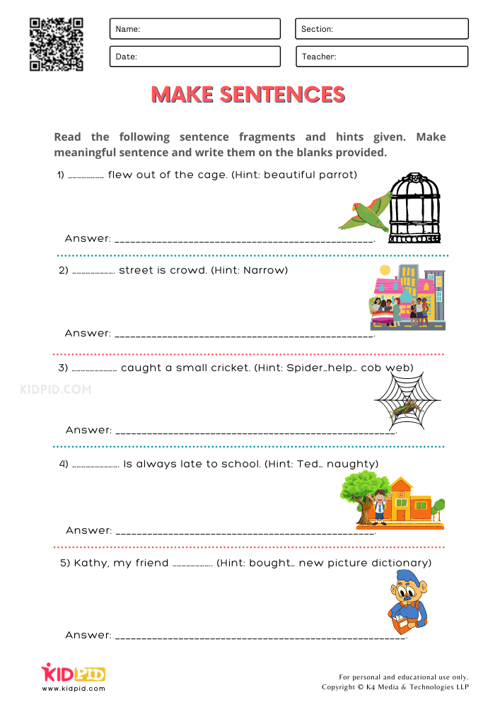 Sentence And Fragment Printable Worksheets For Grade 2 Kidpid