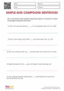 Simple and Compound Sentence Printable Worksheets for Grade 2 - Kidpid