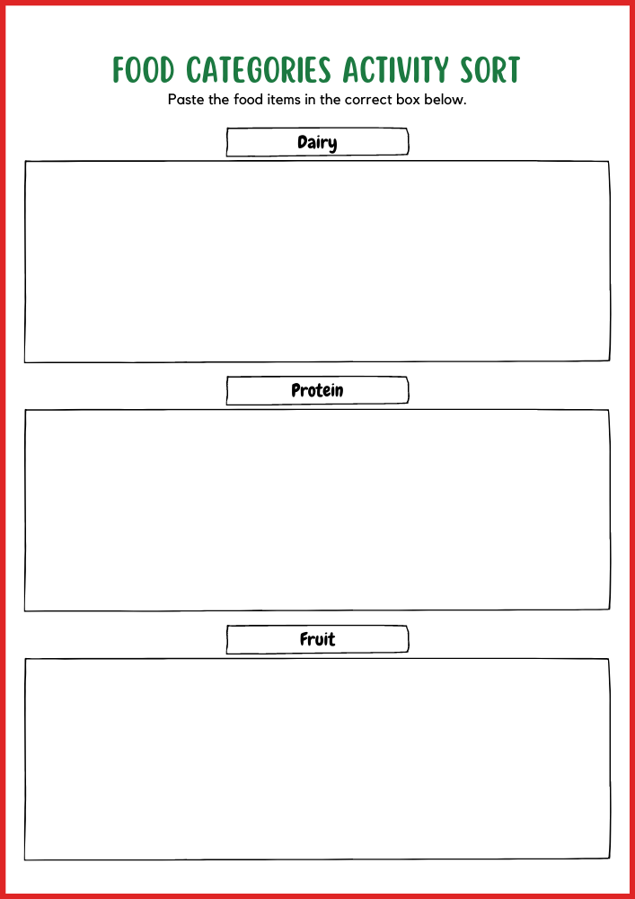 Food Categories Activity Sorting Printable Worksheets Food Category Columns 4