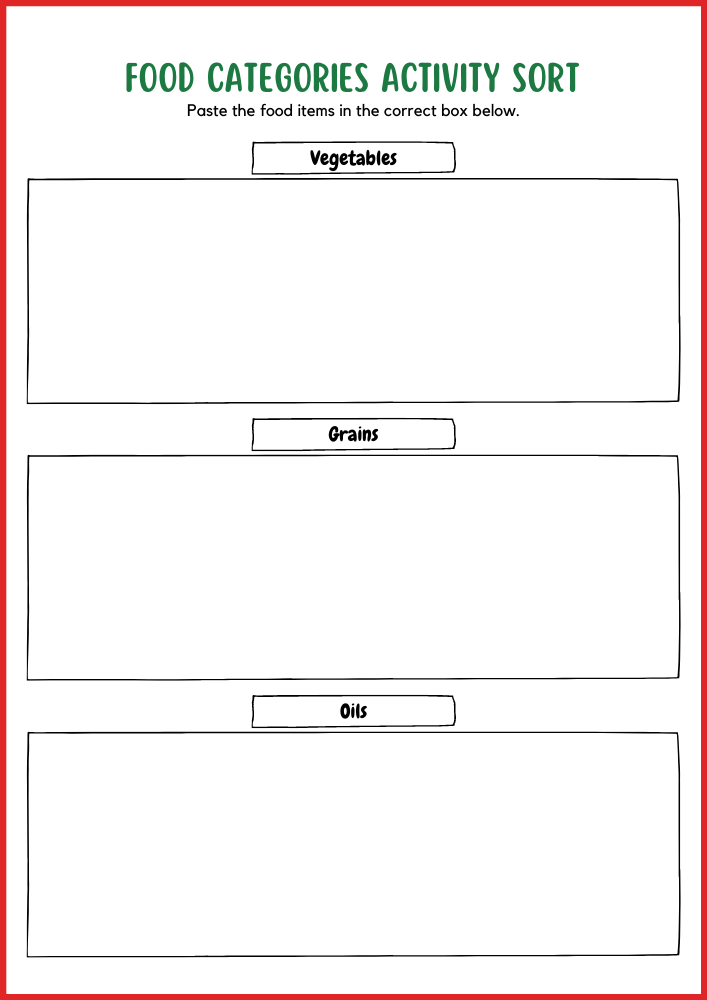 Food Categories Activity Sorting Printable Worksheets List of Food Items 5