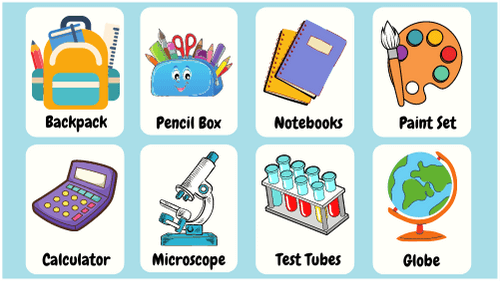 School Equipment Handdrawn Flashcard Sheets Feature Image