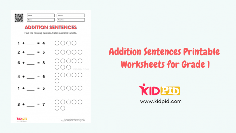 Addition Sentences Printable Worksheets for Grade 1 - Kidpid