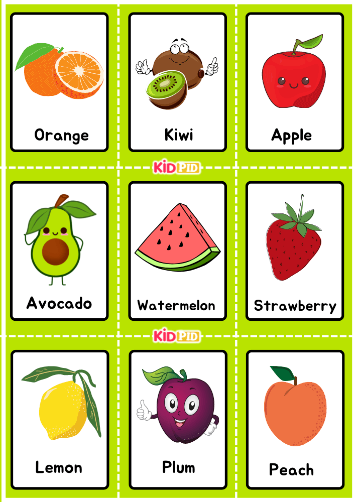 Fruits Colorful Handdrawn Flashcard Sheets