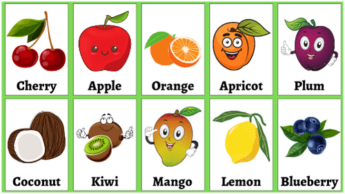 Fruits Colorful Handdrawn Flashcard Sheets Feature Image