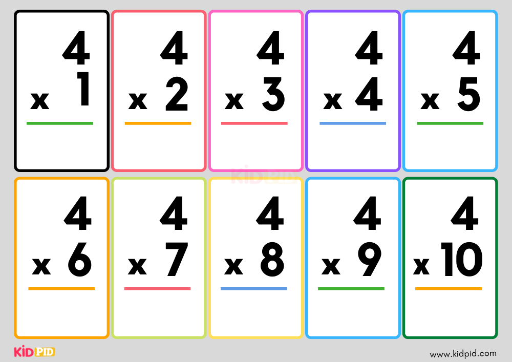 multiplication colorful flashcard sheets