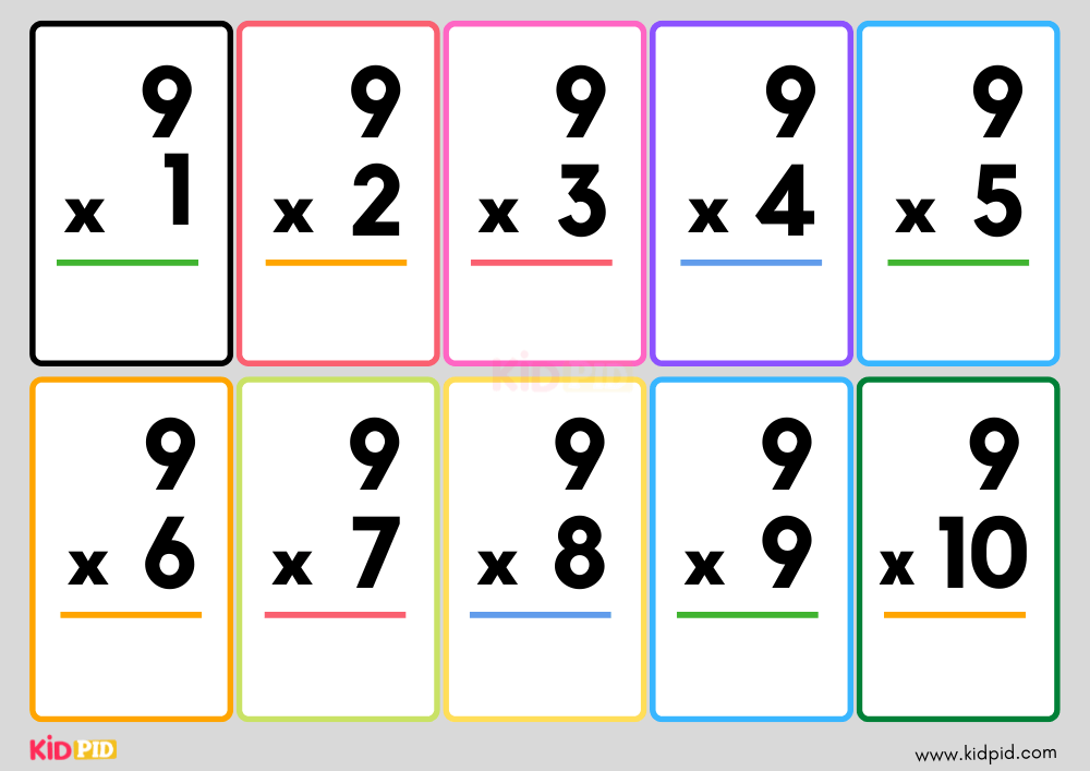 multiplication colorful flashcards