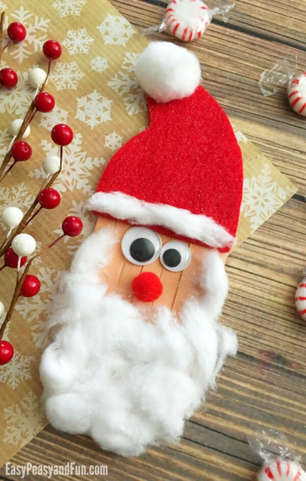 Popsicle Stick Christmas Crafts for Kids Fluffy Santa Craft With Popsicle Sticks And Cotton