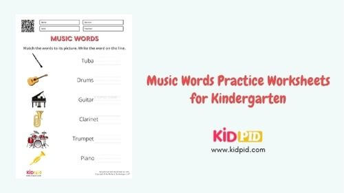 Music Words Practice Worksheets for Kindergarten
