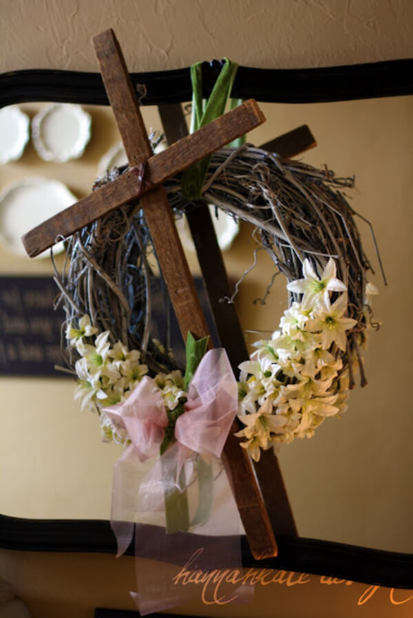 Grapevine Floral Cross Wreath
