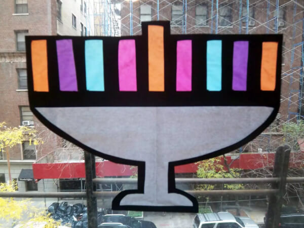 Colorful Menorah with Transparent Papers Hanukkah Crafts For Kids