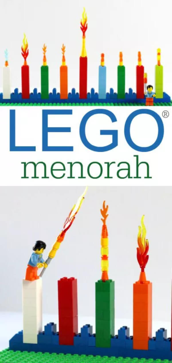 Colorful Menorah Lights with Lego Hanukkah Crafts For Kids