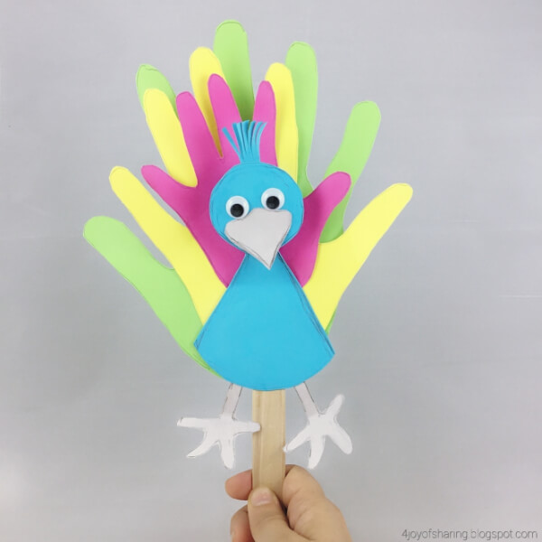 Peacock Puppets With Family Handprints Easy Paper Crafts For Kids 