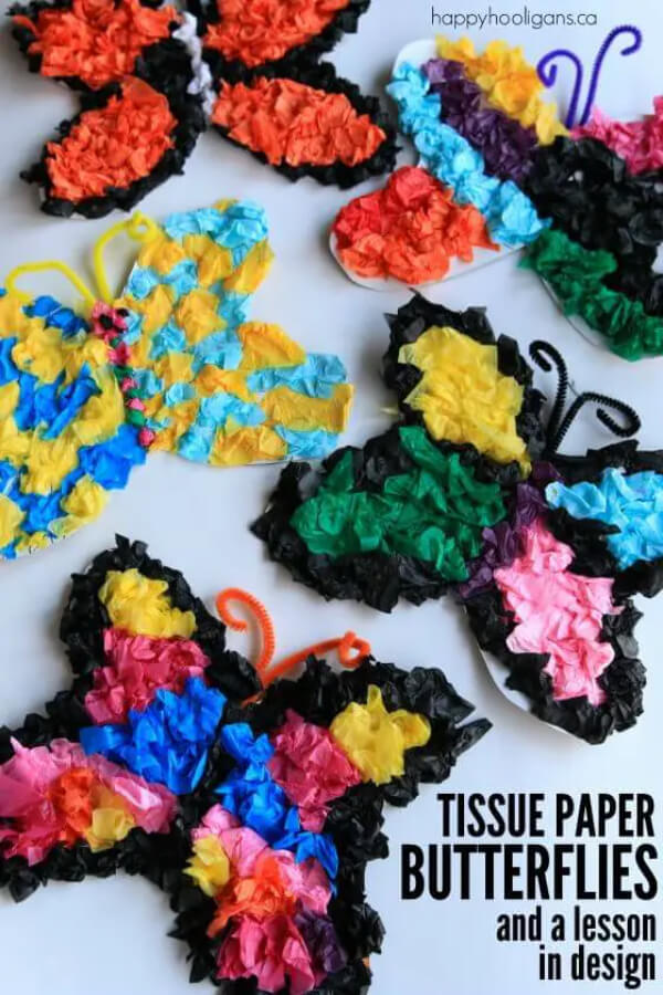 Crumpled Tissue Paper Butterfly For Kids