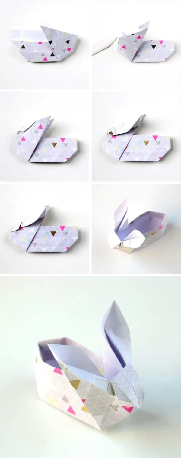 Cute Easter Bunny Basket Origami Craft Ideas For Kids 