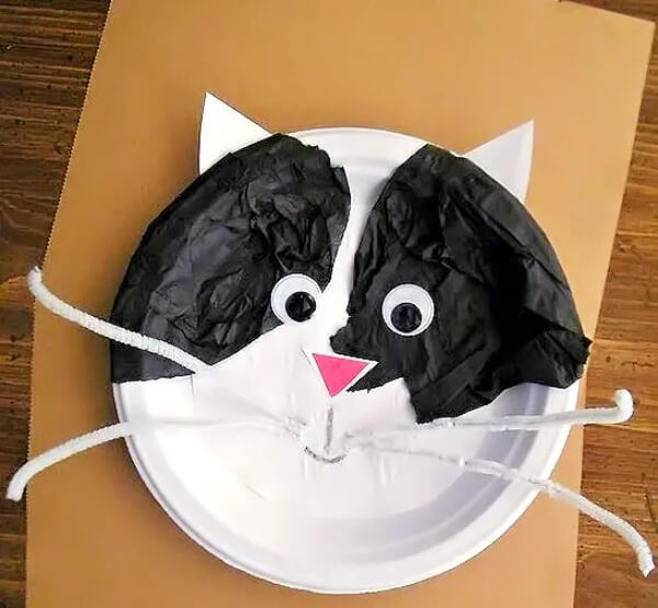 Tissue Paper Cat Craft On Paper Plate.