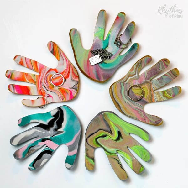 Clay hands with gifts Handcraft for Mom Mother's Day Handprint Crafts For Kids 