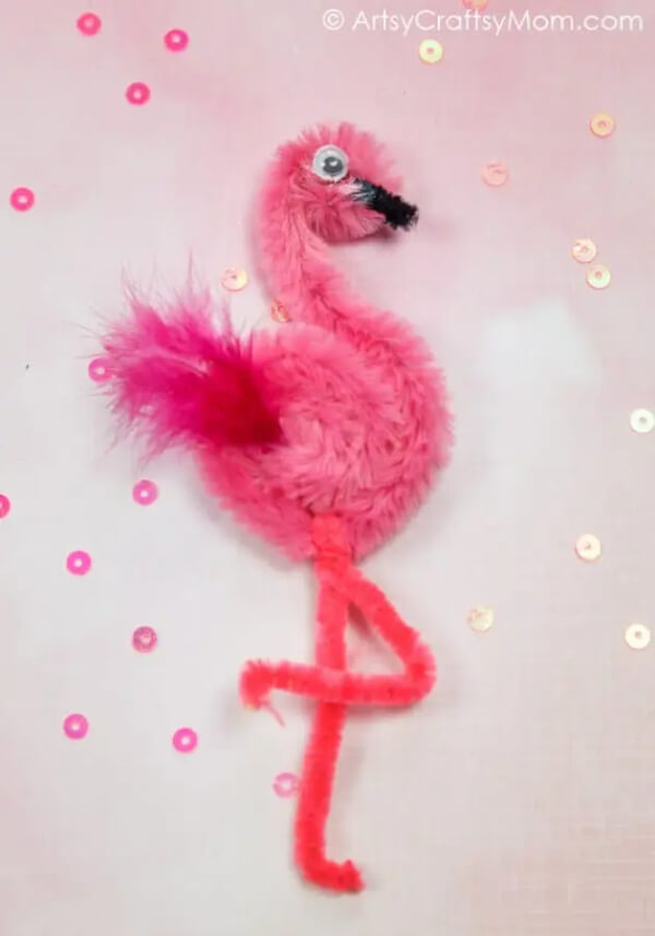 Pink Flamingo With A Furry Tail Pipe Cleaner Crafts For Kids 