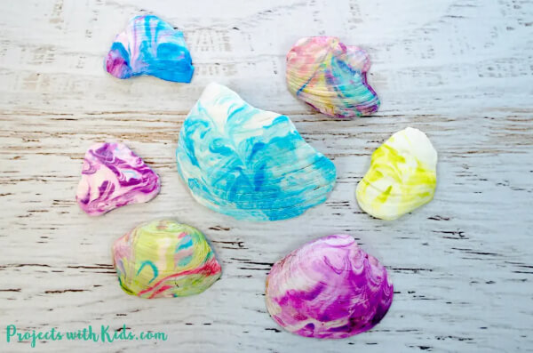 Colorful Marbled Seashell Beach Craft For Kids