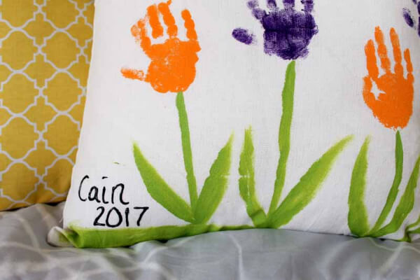 Beautiful Flower Cushion with Handcraft Mother's Day Handprint Crafts For Kids 