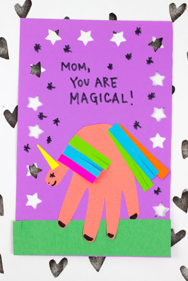 Shiny Paper Unicorn wishing Card for Mom Mother's Day Handprint Crafts For Kids