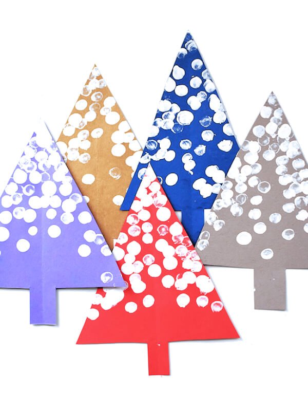 Finger Print Snowy Trees Winter Craft For Kids