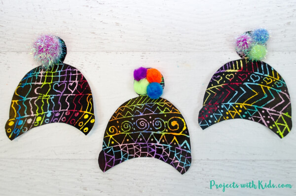 Colorful Winter Hat Craft With Scratch Art Winter Craft For Kids