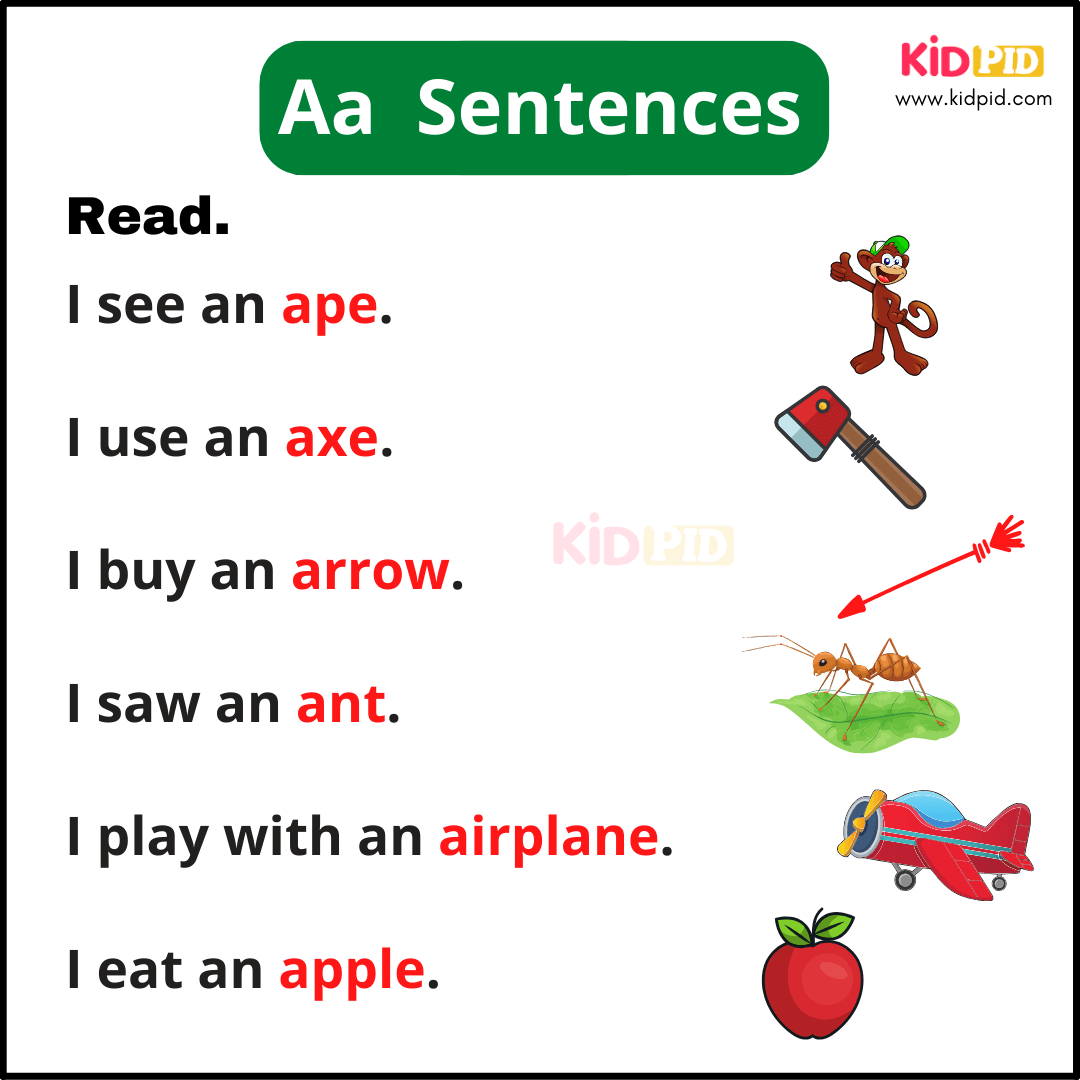 Aa Sentences - A-Z Sentences Writing For Kids