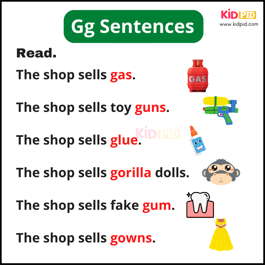 Gg Sentences - A-Z Sentences Writing For Kids
