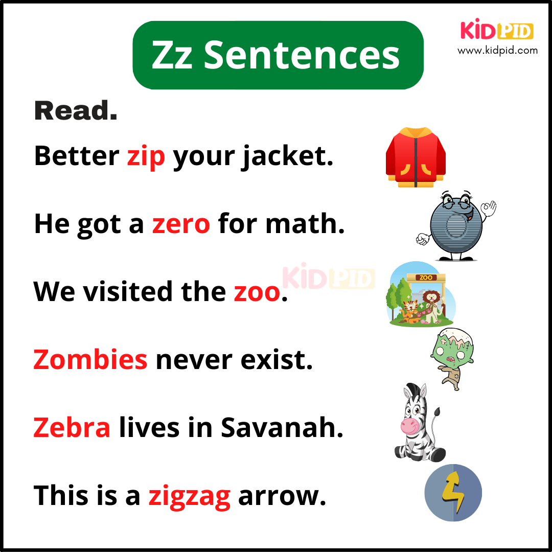 Zz Sentences - A-Z Sentences Writing For Kids