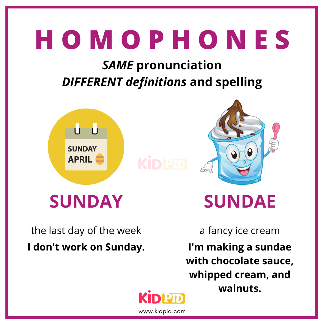 Sunday VS Sundae - Homophones