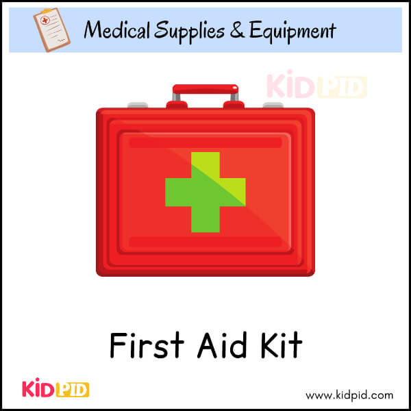Red first aid kit illustration for children’s worksheets