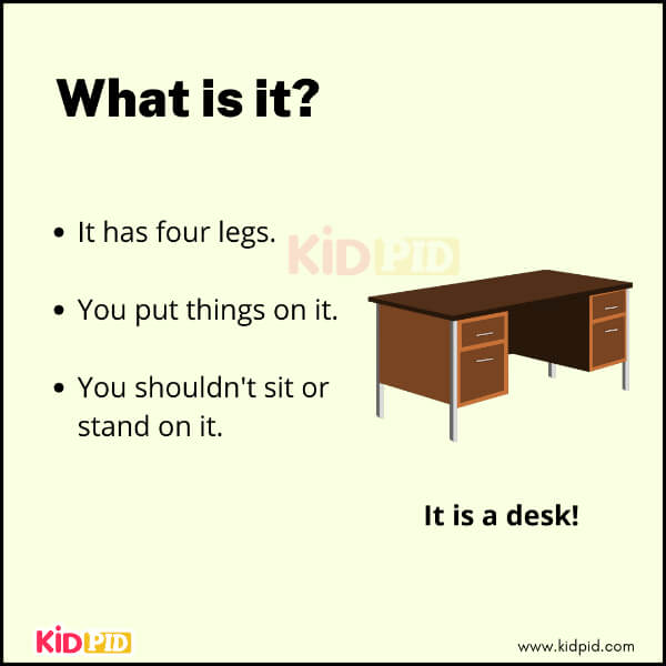 Riddle for kids with image of a desk