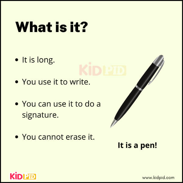 Riddle for children about a pen with clues
