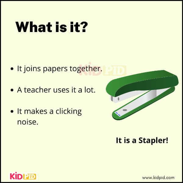 Riddle about stapler for kids with clues