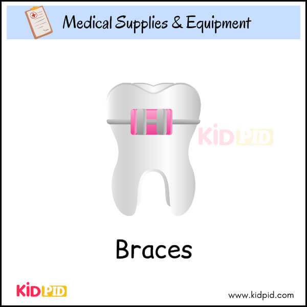 Braces on tooth cartoon for kids dental learning