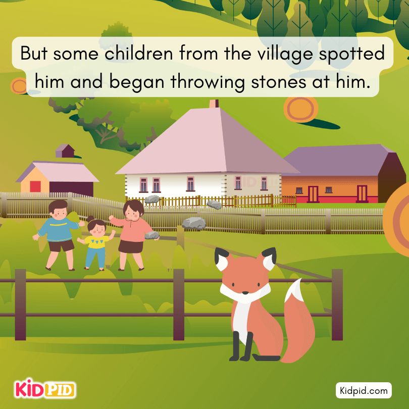 Children throw stone on the fox