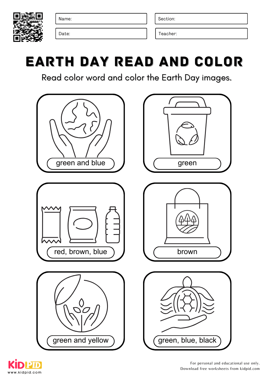 Read & Color - Earth Day Activity For Grade 1