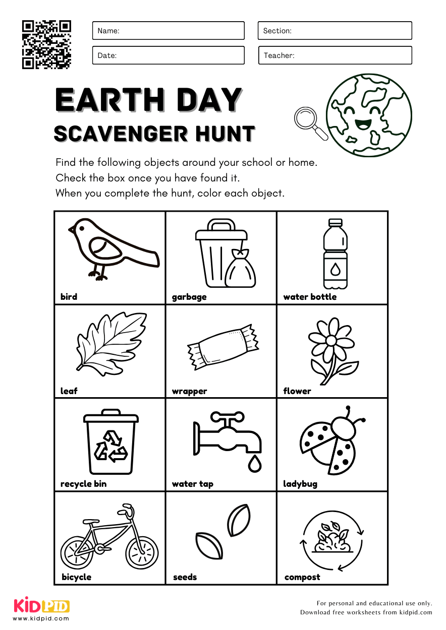 Scavenger Hunt Activity For Earth Day