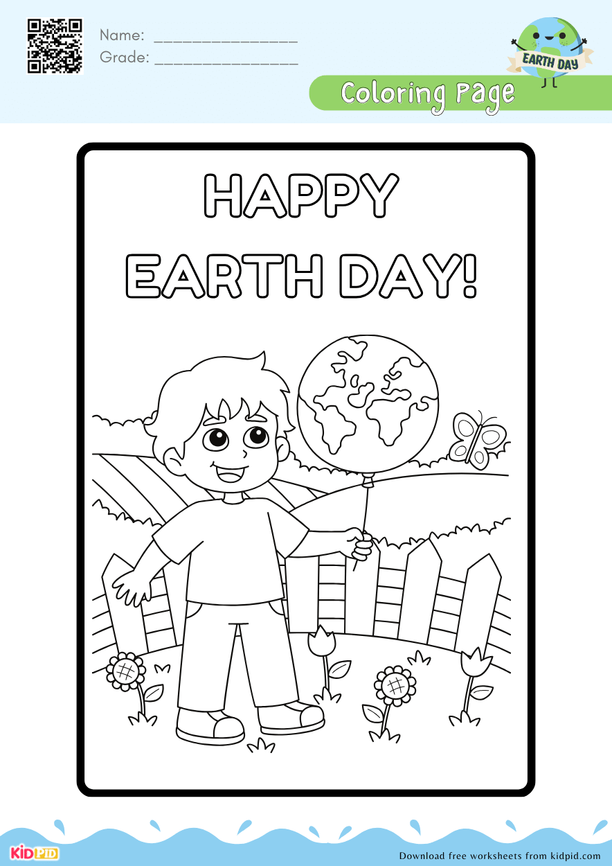Happy Earth Day - Coloring Activity For Kids
