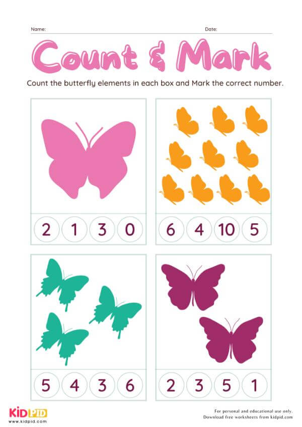 Count & Mark Butterfly Worksheet