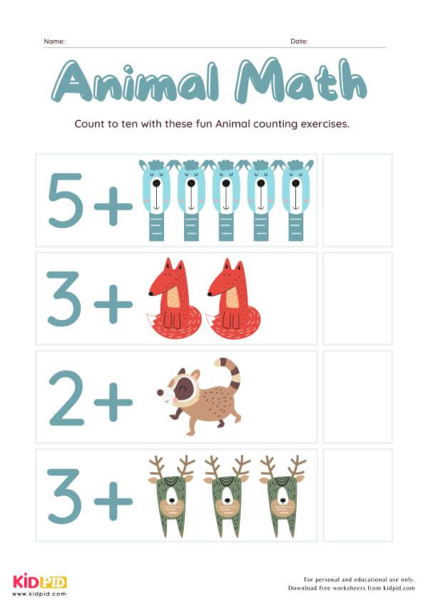 Cute Animal Math Worksheet